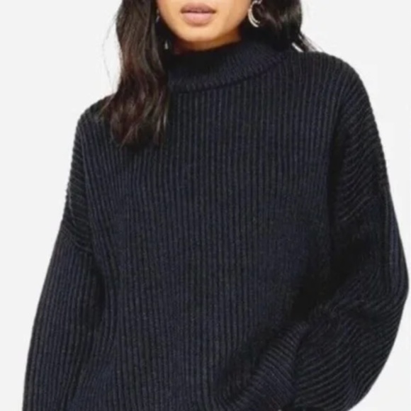 Topshop Navy Ribbed Knit Mock Neck Sweater Size S - Picture 1 of 4